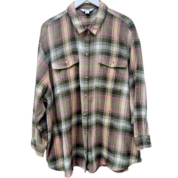 OLD NAVY Boyfriend Flannel Shirt Womens Plus Size 3X Green Plaid Button Down - Picture 3 of 8